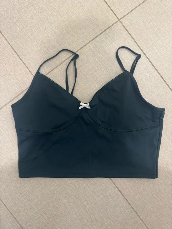 Dark Green Seamless Bralette Crop Top with Bow set active size xl - Picture 2 of 5